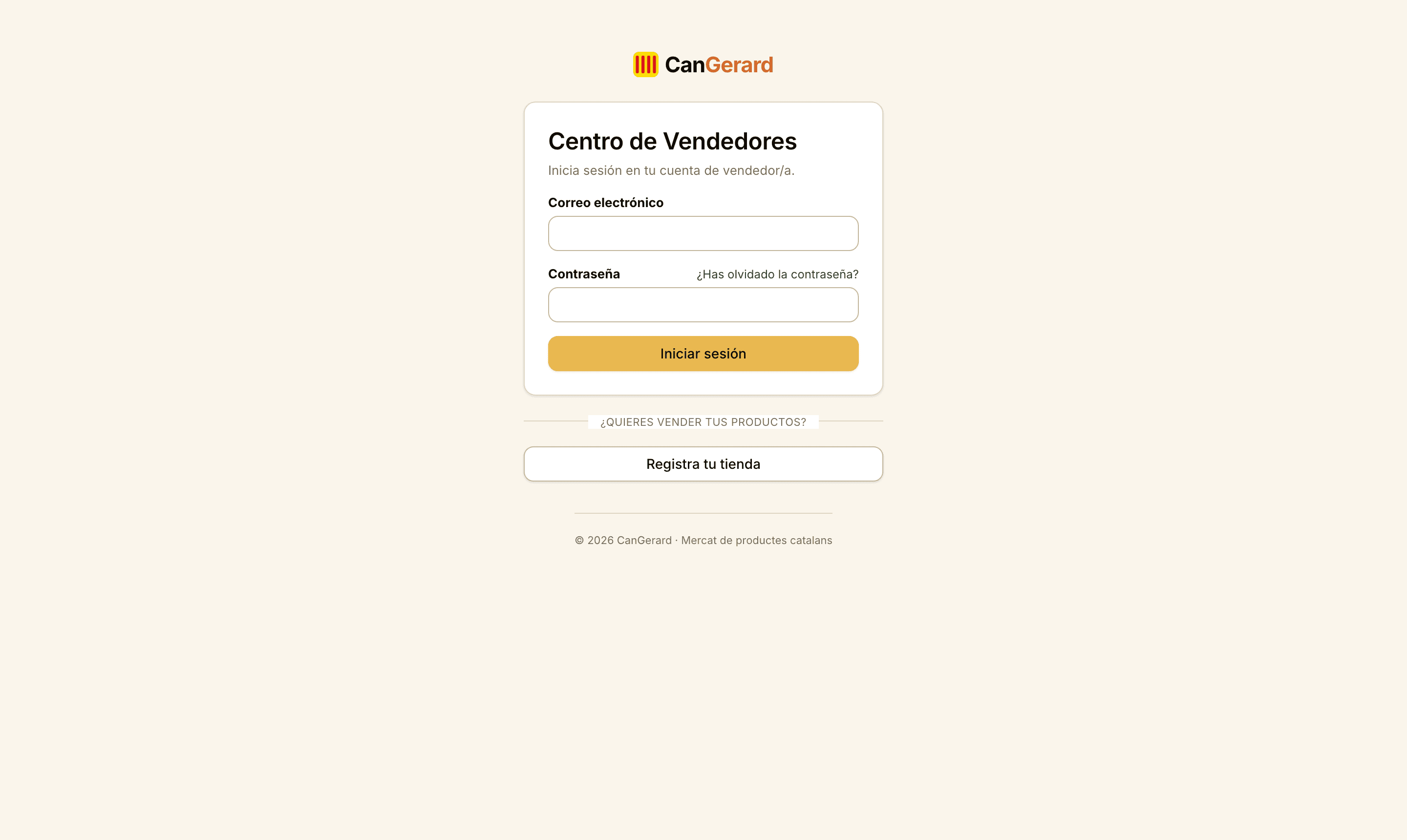 La pantalla de inicio de sesión del Centro de Vendedores.